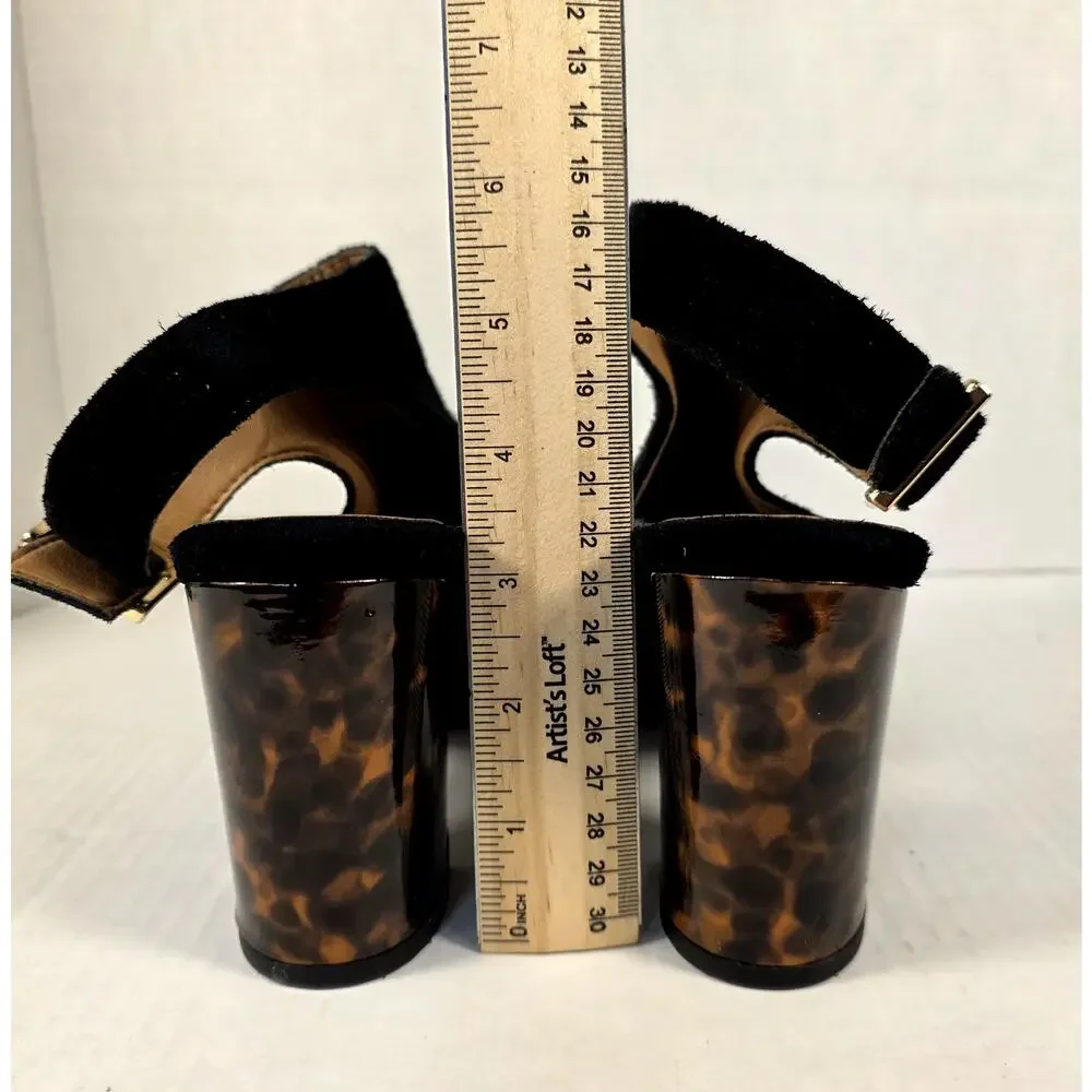 Vionic Lacey Black Suede Tortoiseshell Block Heel Open Heel Bootie Sz 10 Retro